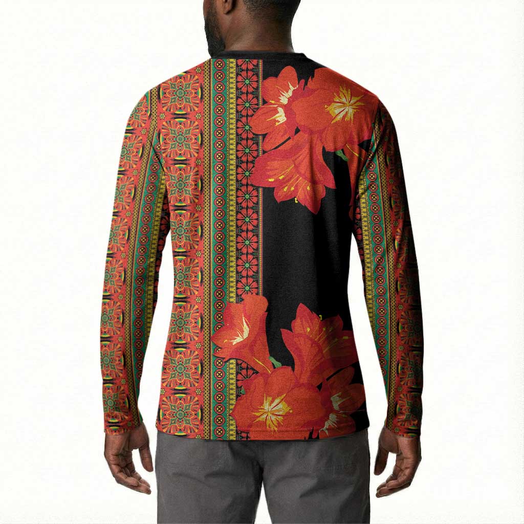 Africa Beauty Clivia Miniata Flowers Button Sweatshirt