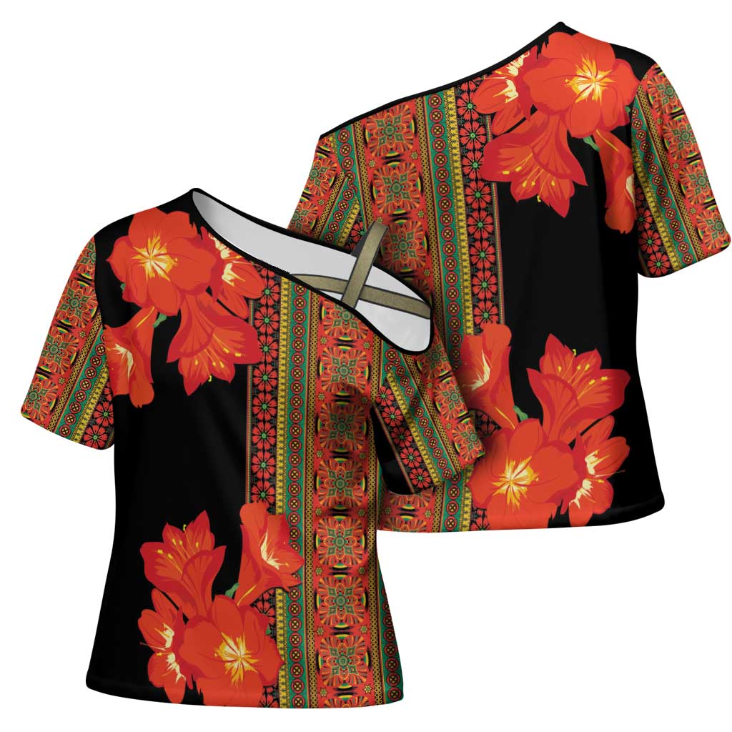 Africa Beauty Clivia Miniata Flowers Cross Shoulder Shirt