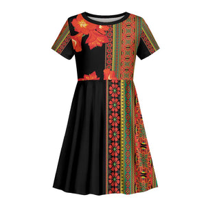 Afro Beauty Clivia Miniata Flowers Kid Short Sleeve Dress