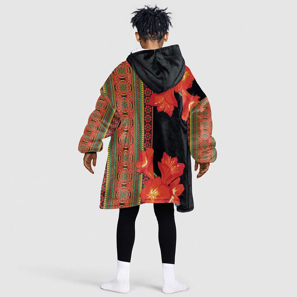 Afro Beauty Clivia Miniata Flowers KId Wearable Blanket Hoodie