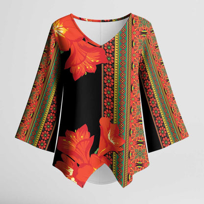 Africa Beauty Clivia Miniata Flowers Kimono Sleeve Blouse