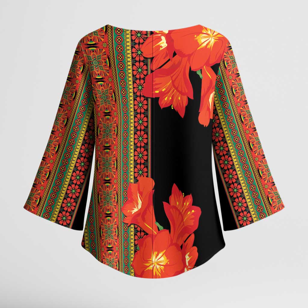 Africa Beauty Clivia Miniata Flowers Kimono Sleeve Blouse