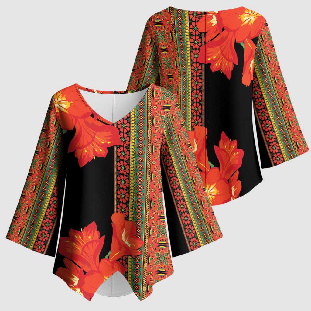 Africa Beauty Clivia Miniata Flowers Kimono Sleeve Blouse