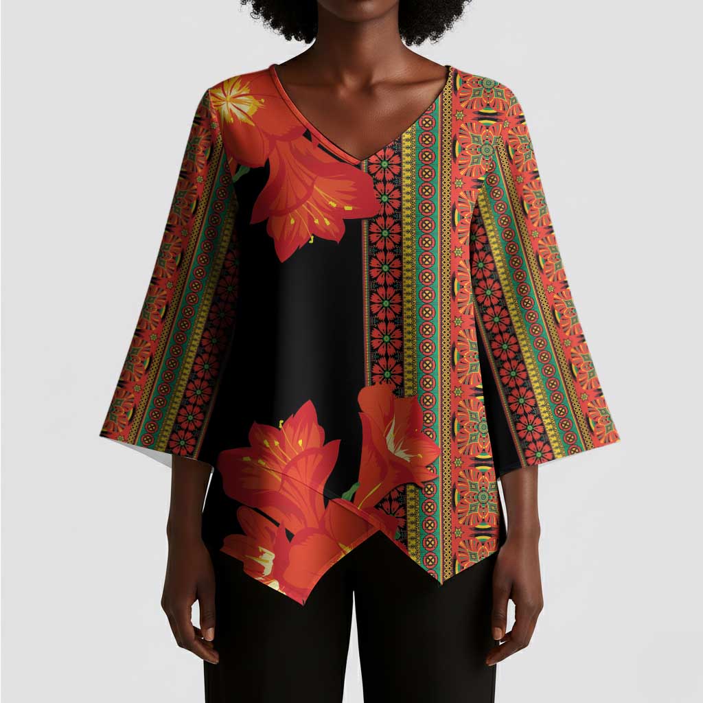 Africa Beauty Clivia Miniata Flowers Kimono Sleeve Blouse