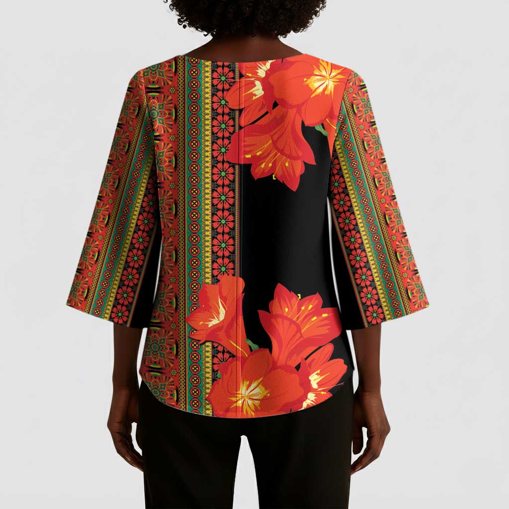 Africa Beauty Clivia Miniata Flowers Kimono Sleeve Blouse