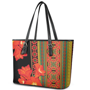 Afro Beauty Clivia Miniata Flowers Leather Tote Bag