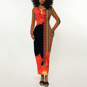 Afro Beauty Clivia Miniata Flowers Long Sleeve Bodycon Dress