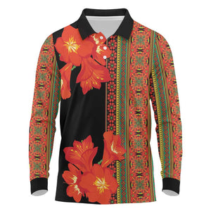 Afro Beauty Clivia Miniata Flowers Long Sleeve Polo Shirt