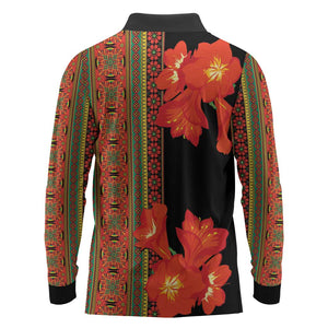 Afro Beauty Clivia Miniata Flowers Long Sleeve Polo Shirt