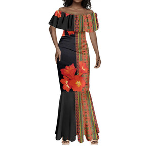 Afro Beauty Clivia Miniata Flowers Mermaid Dress