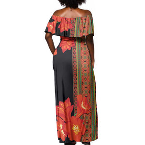 Afro Beauty Clivia Miniata Flowers Off Shoulder Maxi Dress