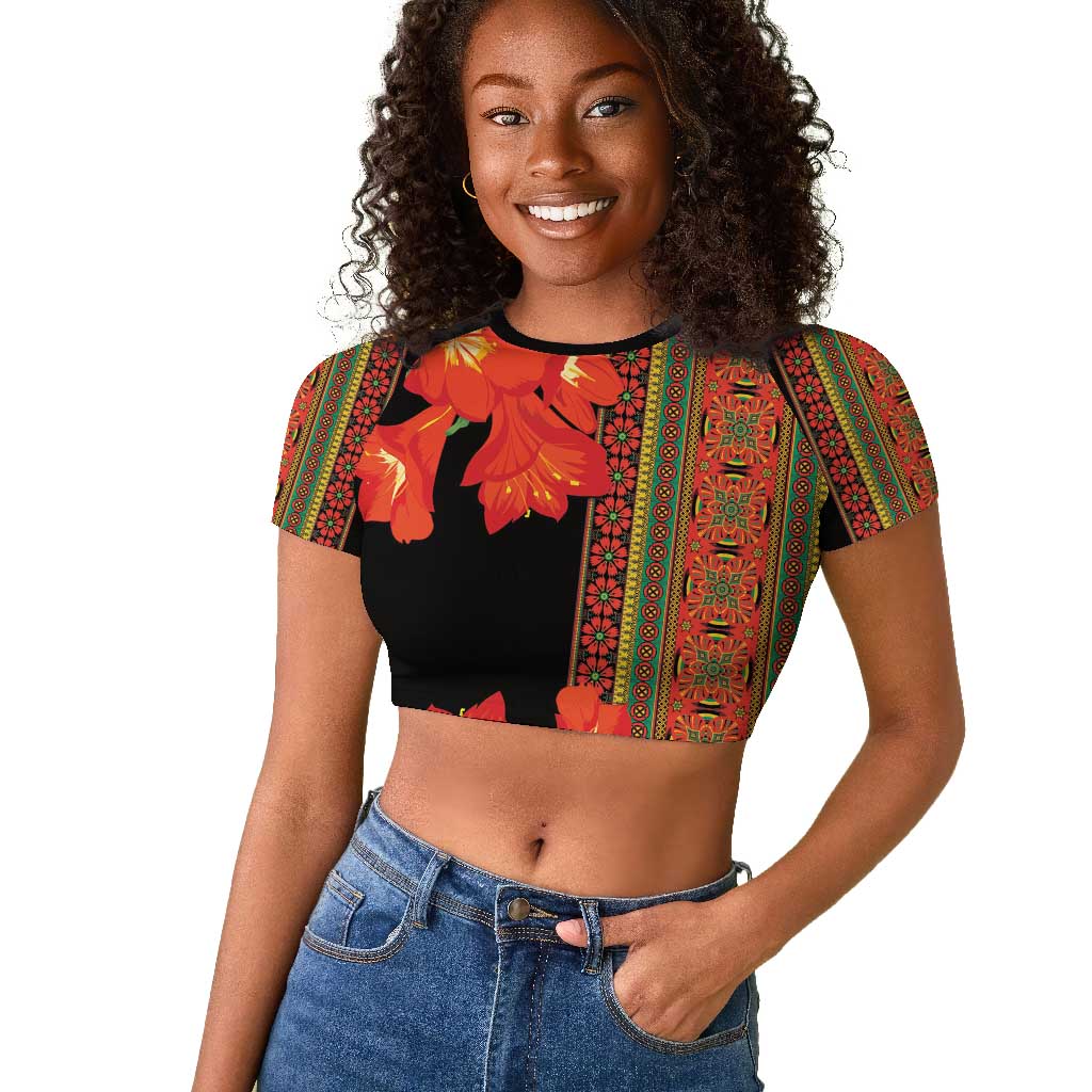 Afro Beauty Clivia Miniata Flowers Raglan Cropped T shirt