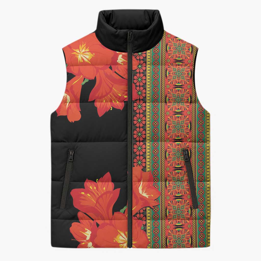 Africa Beauty Clivia Miniata Flowers Sleeveless Puffer Jacket