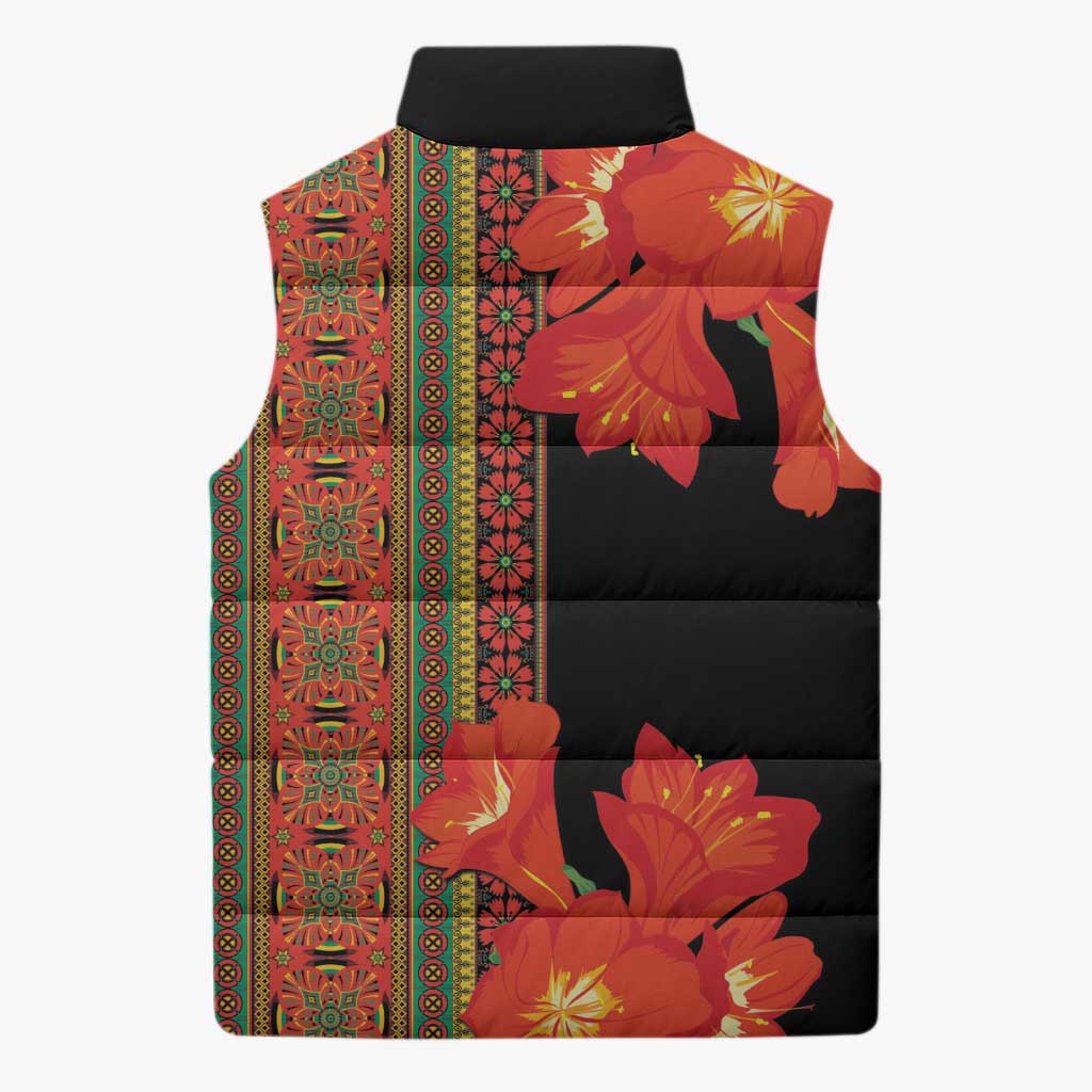 Africa Beauty Clivia Miniata Flowers Sleeveless Puffer Jacket