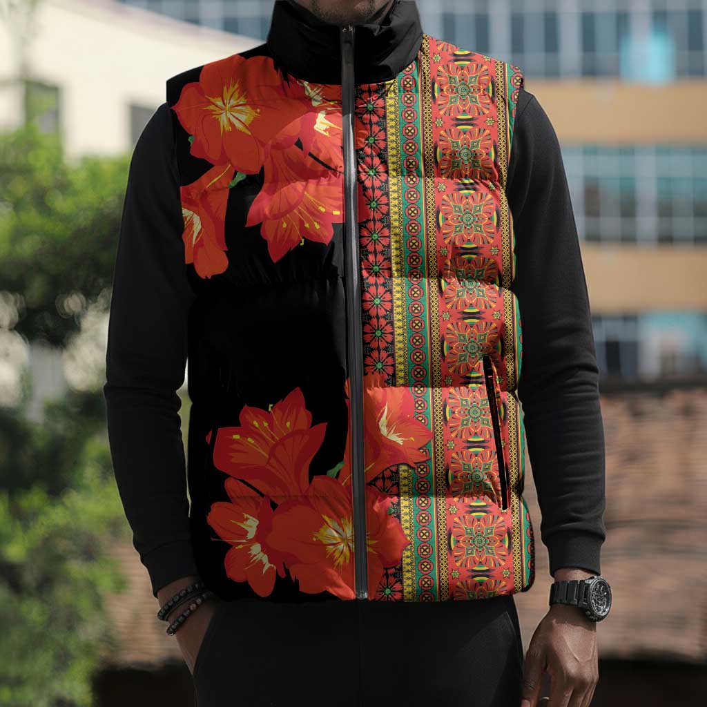 Africa Beauty Clivia Miniata Flowers Sleeveless Puffer Jacket