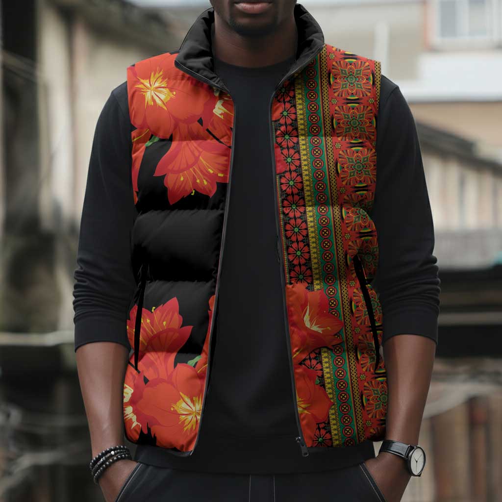 Africa Beauty Clivia Miniata Flowers Sleeveless Puffer Jacket