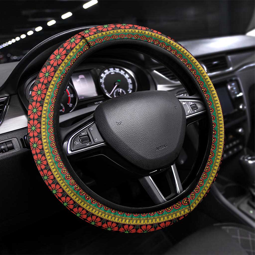 Afro Beauty Clivia Miniata Flowers Steering Wheel Cover