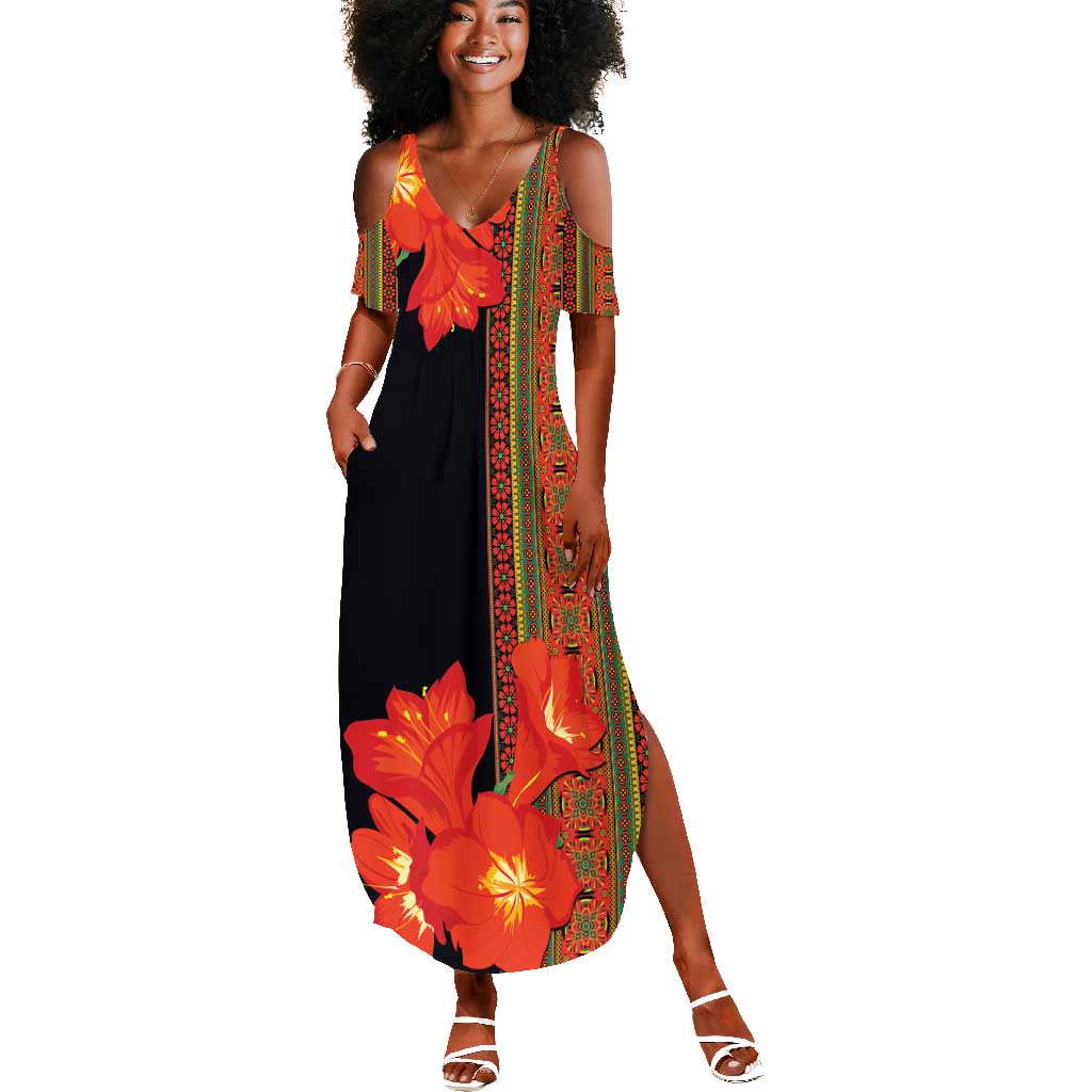 Afro Beauty Clivia Miniata Flowers Summer Maxi Dress