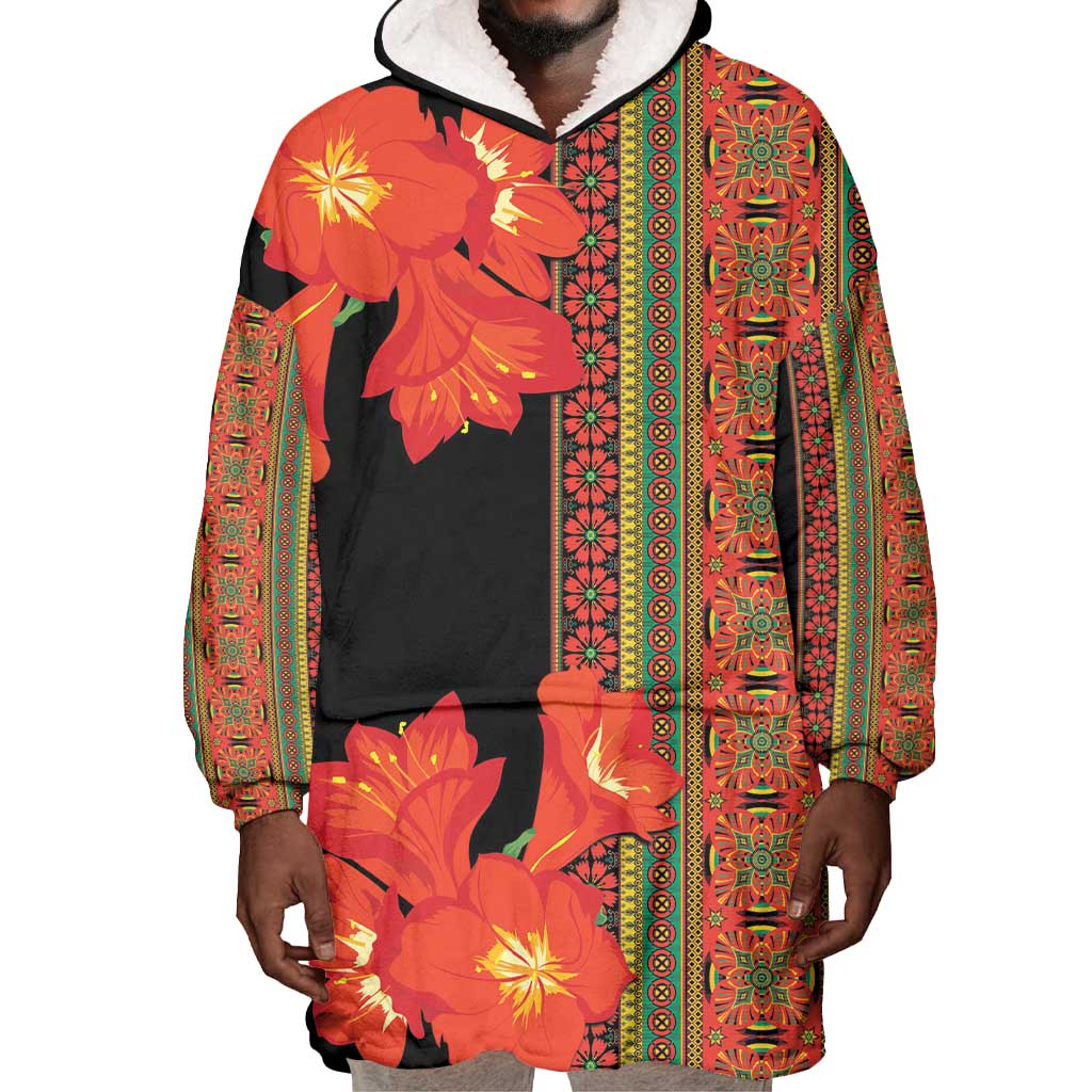 Afro Beauty Clivia Miniata Flowers Wearable Blanket Hoodie