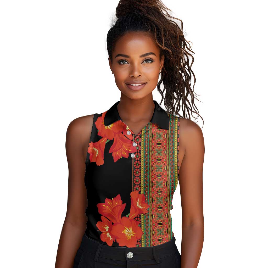 Afro Beauty Clivia Miniata Flowers Women Sleeveless Polo Shirt