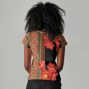 Afro Beauty Clivia Miniata Flowers Women V-Neck T-Shirt