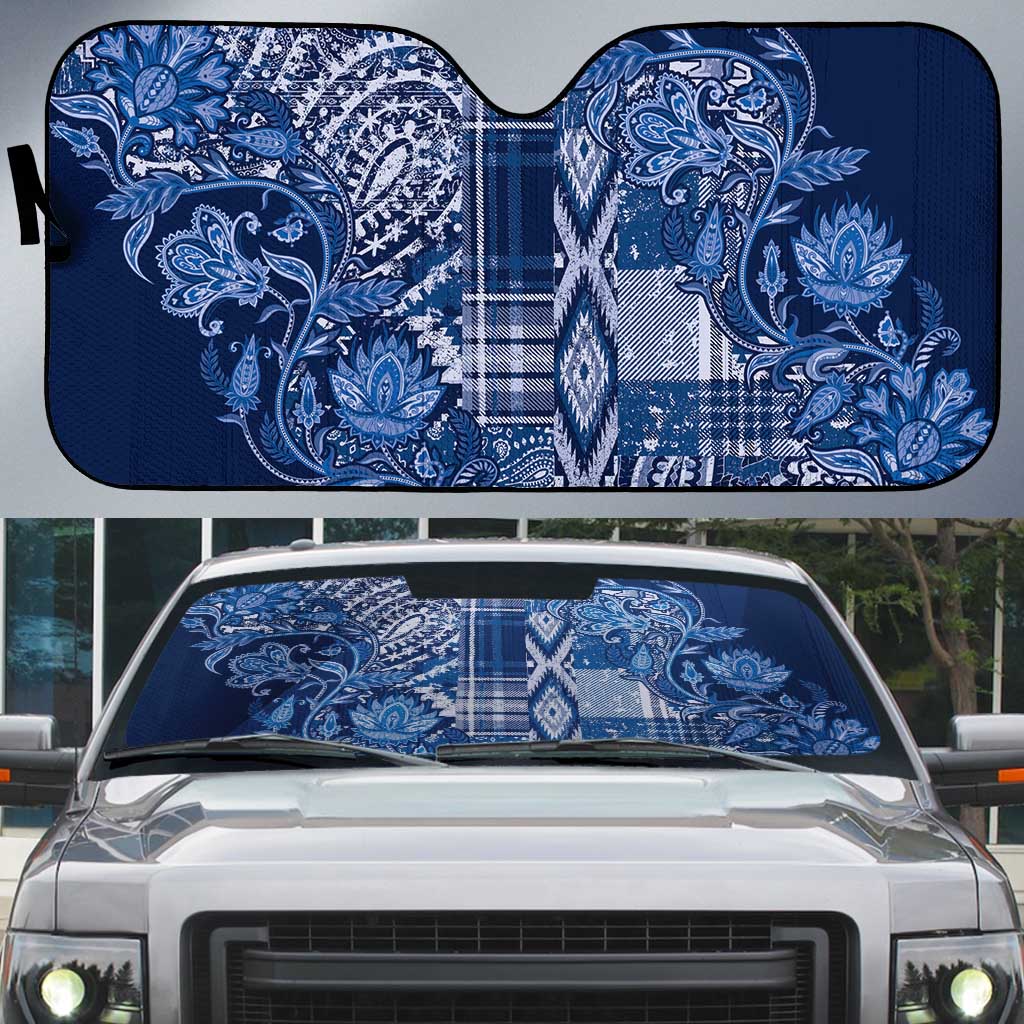 Africa Floral mix Maasai Shuka Auto Sun Shade Blue Moitf