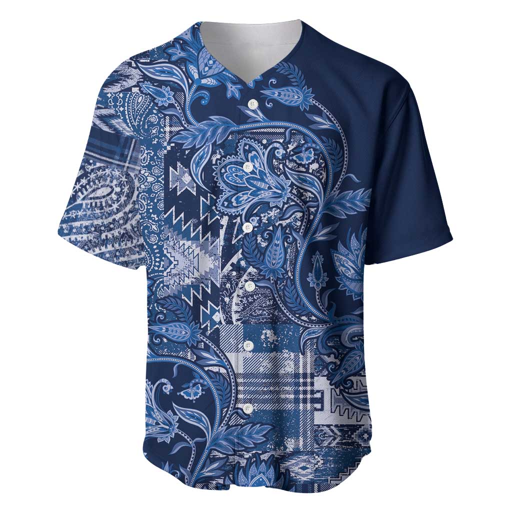 Afro Floral mix Maasai Shuka Baseball Jersey Blue Moitf