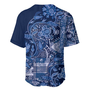 Afro Floral mix Maasai Shuka Baseball Jersey Blue Moitf