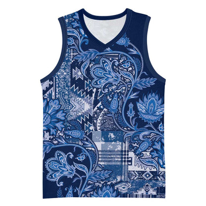 Afro Floral mix Maasai Shuka Basketball Jersey Blue Moitf LT9