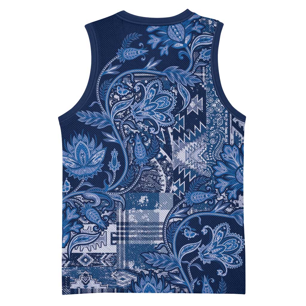 Afro Floral mix Maasai Shuka Basketball Jersey Blue Moitf LT9