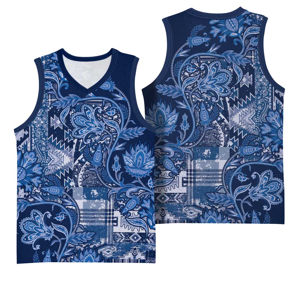 Afro Floral mix Maasai Shuka Basketball Jersey Blue Moitf LT9