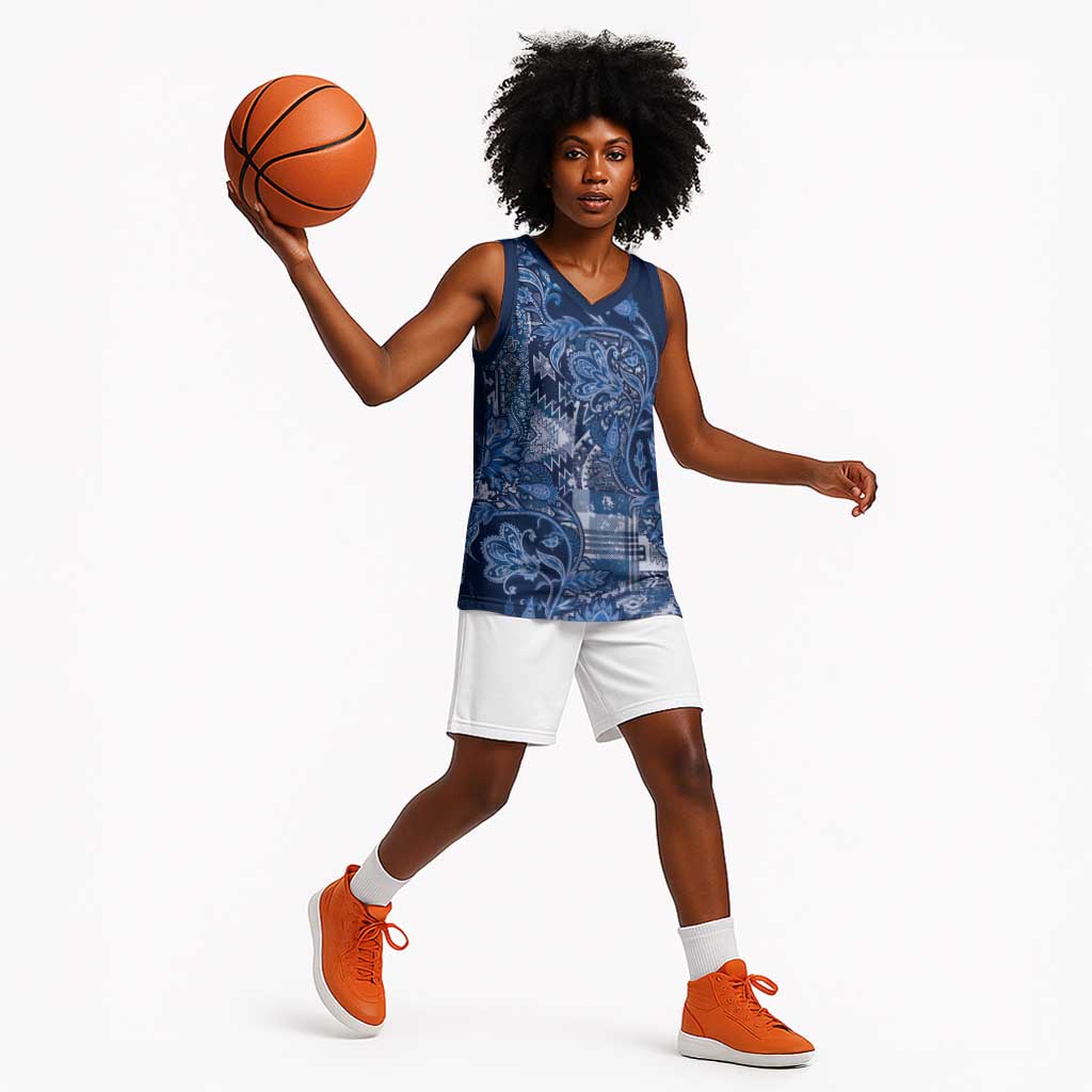 Afro Floral mix Maasai Shuka Basketball Jersey Blue Moitf LT9