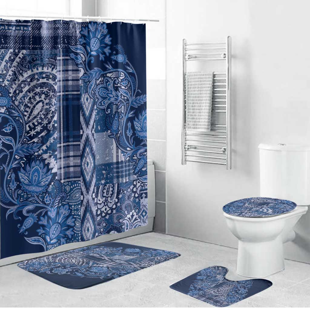 Africa Floral mix Maasai Shuka Bathroom Set Blue Moitf
