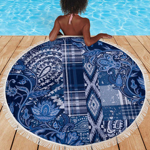 Afro Floral mix Maasai Shuka Beach Blanket Blue Moitf