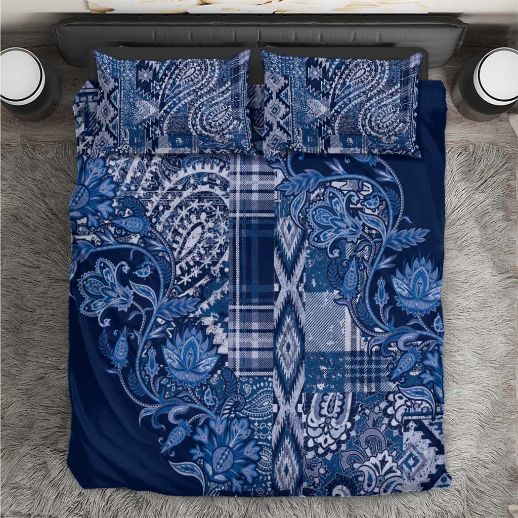 Afro Floral mix Maasai Shuka Bedding Set Blue Moitf