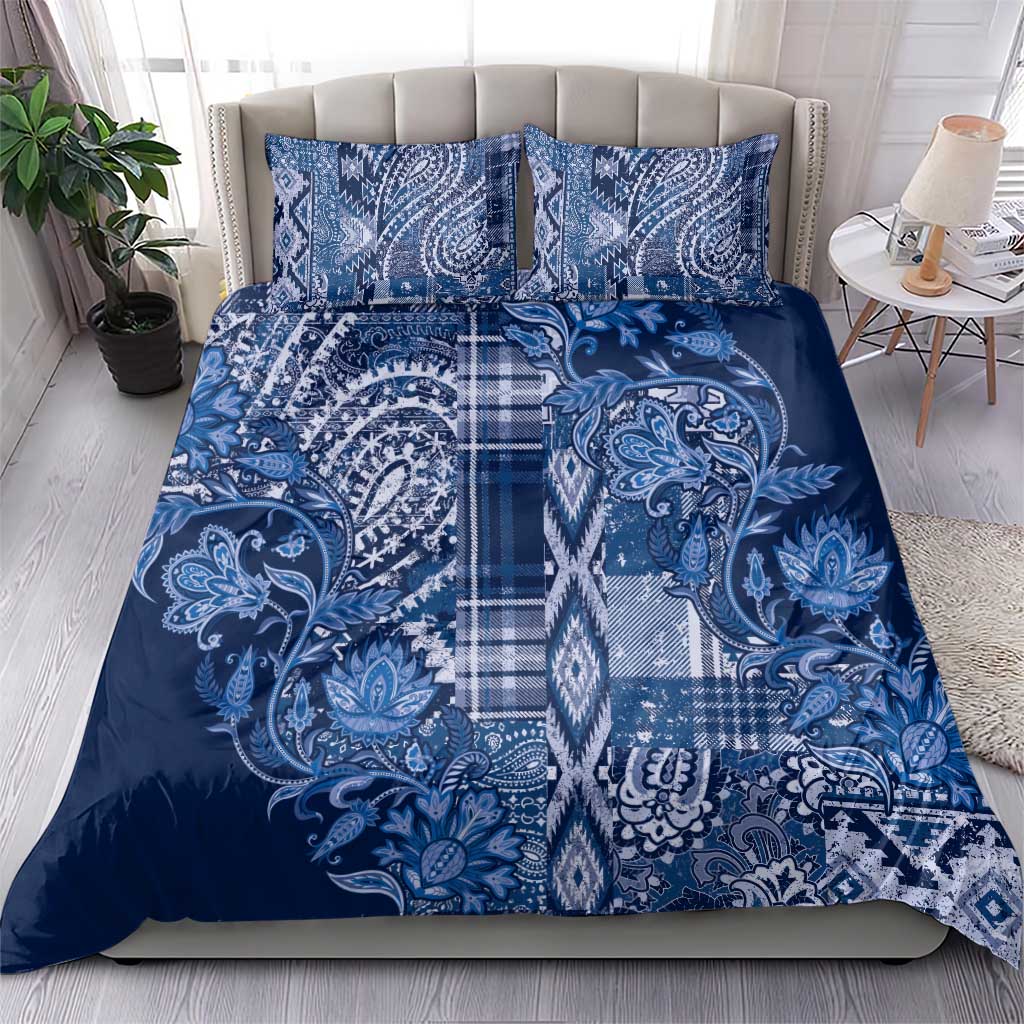 Afro Floral mix Maasai Shuka Bedding Set Blue Moitf