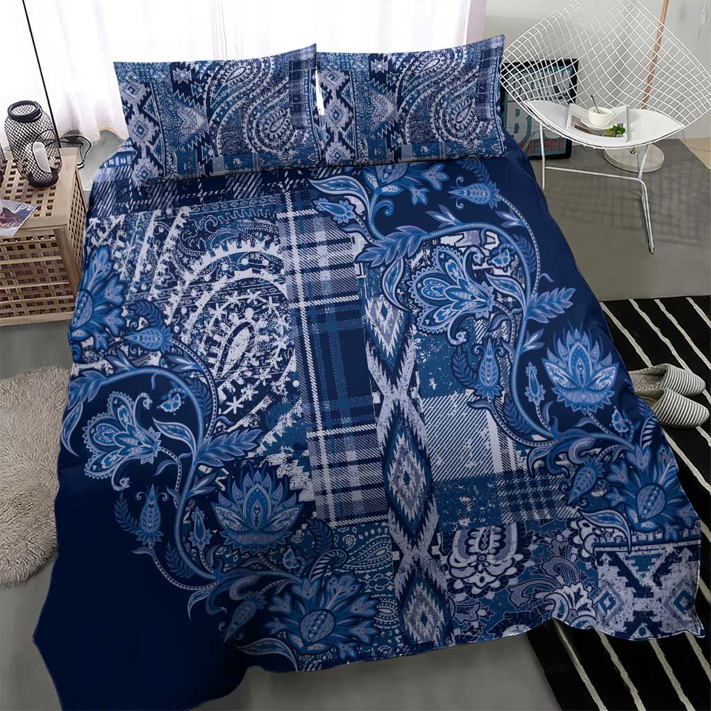 Afro Floral mix Maasai Shuka Bedding Set Blue Moitf