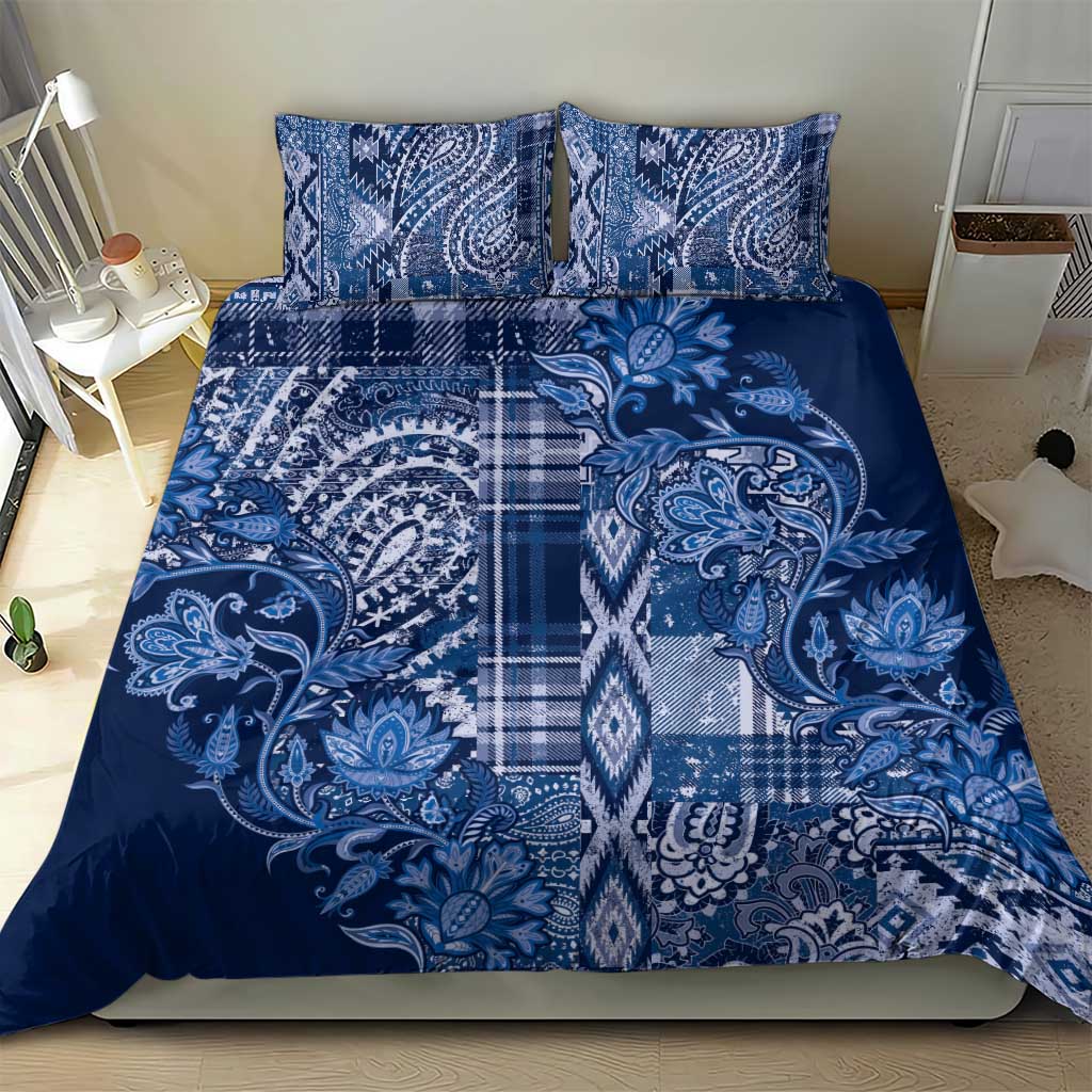 Afro Floral mix Maasai Shuka Bedding Set Blue Moitf