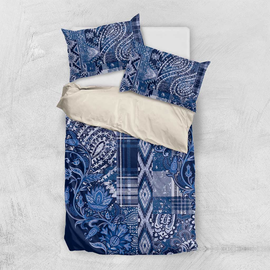 Afro Floral mix Maasai Shuka Bedding Set Blue Moitf