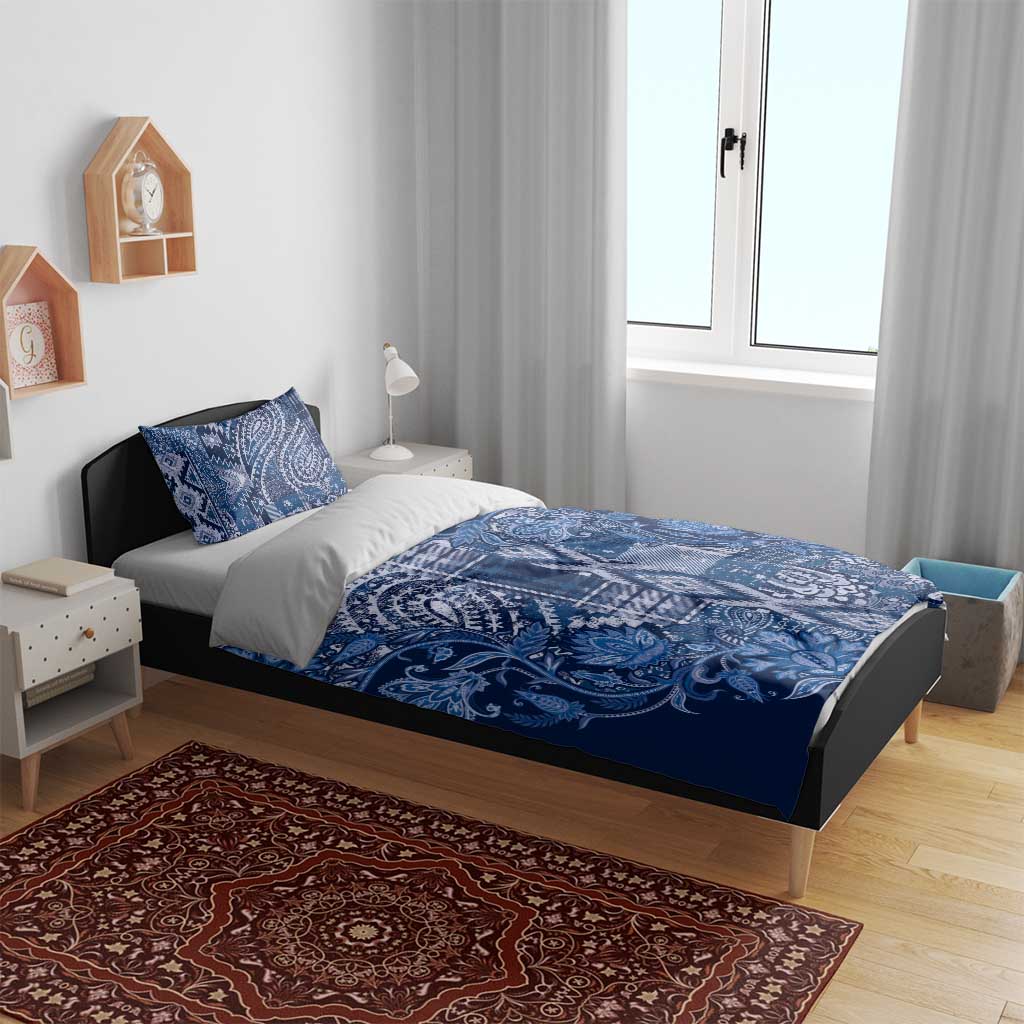 Afro Floral mix Maasai Shuka Bedding Set Blue Moitf