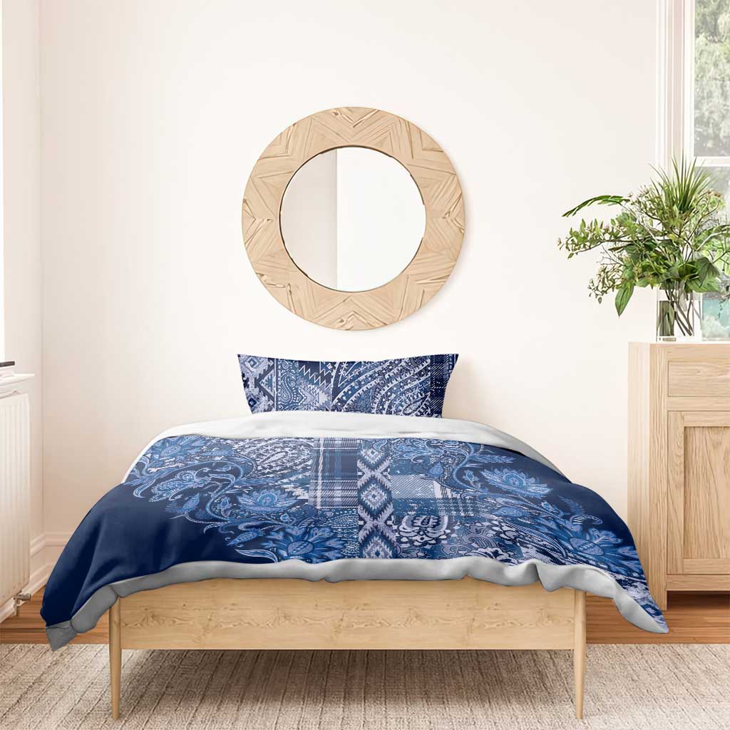Afro Floral mix Maasai Shuka Bedding Set Blue Moitf