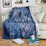 Afro Floral mix Maasai Shuka Blanket Blue Moitf
