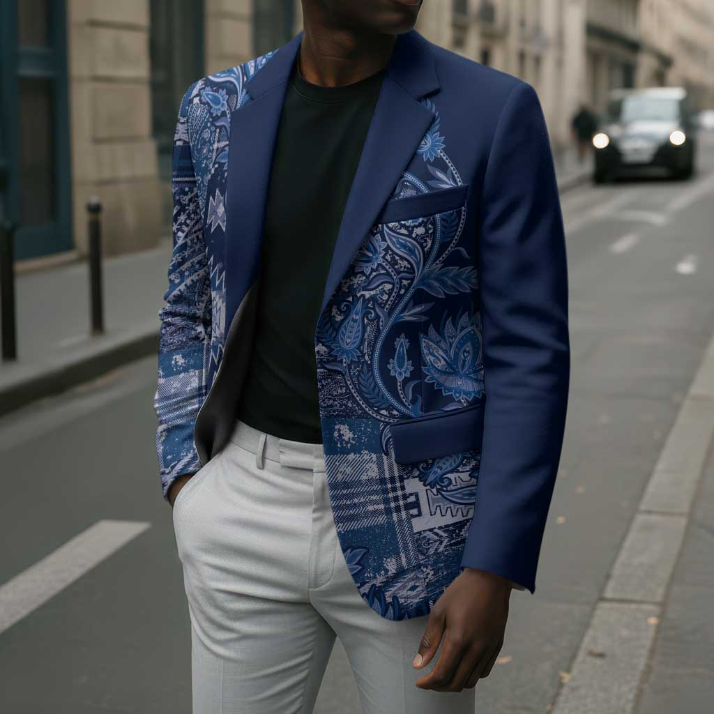 Africa Floral mix Maasai Shuka Blazer Blue Moitf