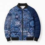 Africa Floral mix Maasai Shuka Bomber Puffer Jacket Blue Moitf