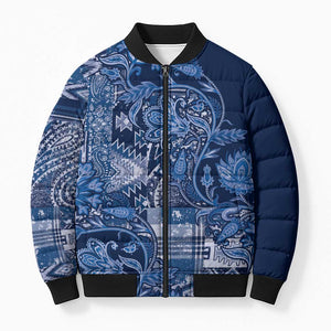 Africa Floral mix Maasai Shuka Bomber Puffer Jacket Blue Moitf