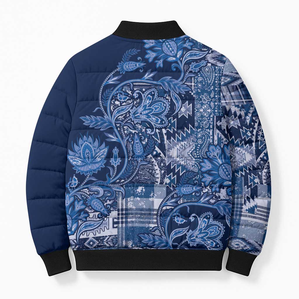Africa Floral mix Maasai Shuka Bomber Puffer Jacket Blue Moitf