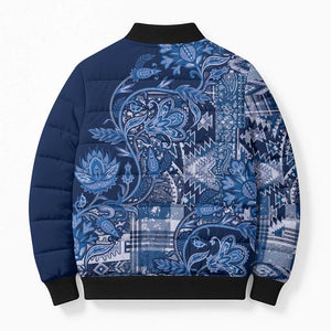Africa Floral mix Maasai Shuka Bomber Puffer Jacket Blue Moitf
