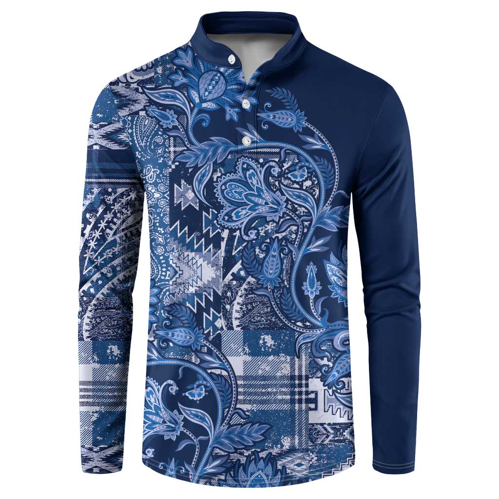Africa Floral mix Maasai Shuka Button Sweatshirt Blue Moitf