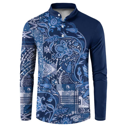 Africa Floral mix Maasai Shuka Button Sweatshirt Blue Moitf