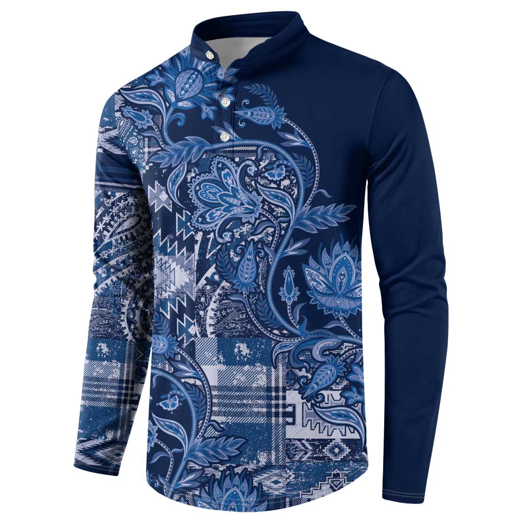 Africa Floral mix Maasai Shuka Button Sweatshirt Blue Moitf